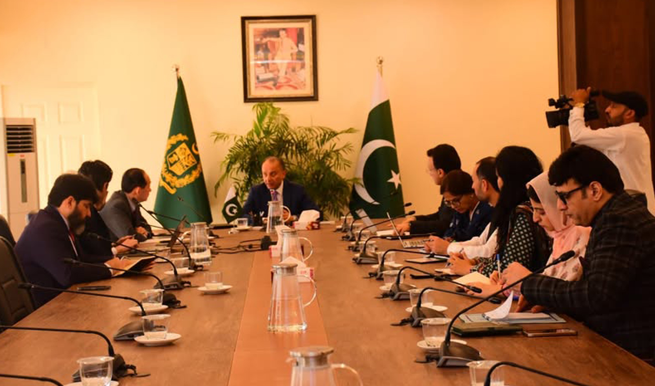 Pakistan’s Climate Change Minister Dr. Musadik Malik speaks during a meeting with a high-level Asian Development Bank (ADB) delegation in Islamabad on May 29, 2025. (Handout/Climate Ministry)