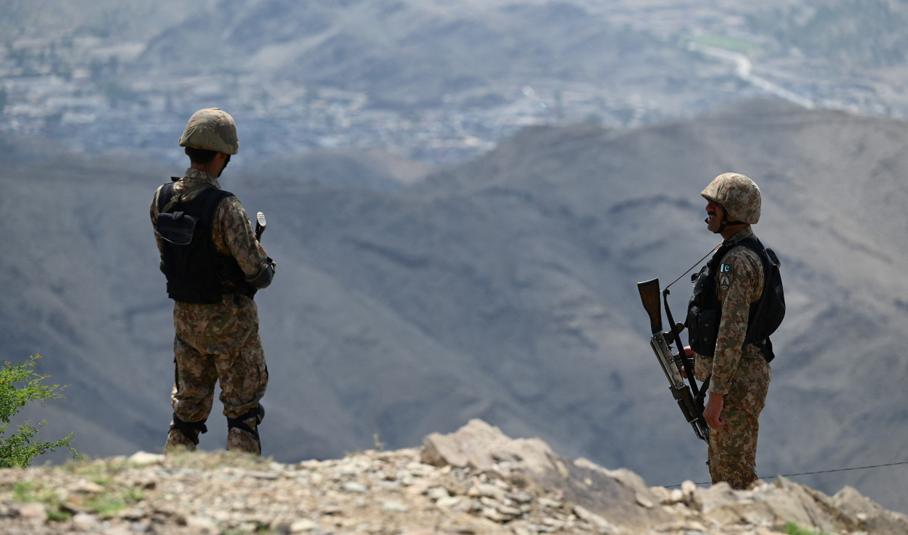 Pakistani troops patrol along Pakistan-Afghanistan border at Big Ben post in the Khyber district of the Khyber Pakhtunkhwa province on August 3, 2021. (AFP/ file)