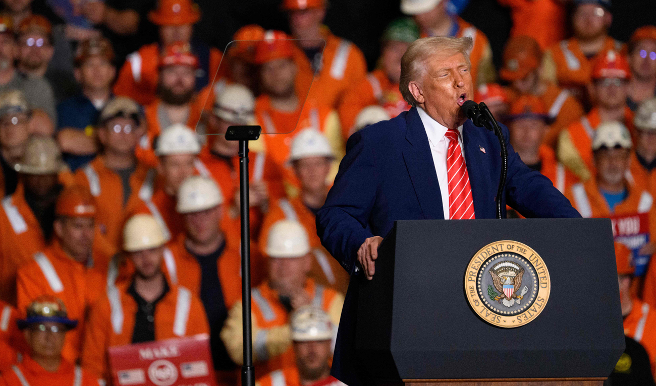 US President Donald Trump speaks during a rally at the US Steel-Irvin Works on May 30, 2025 in West Mifflin, Pennsylvania. (AFP)