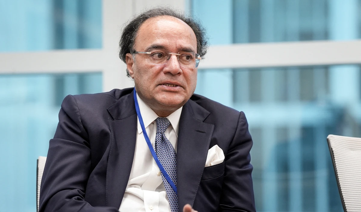 Pakistan Finance Minister Muhammad Aurangzeb speaks during a Reuters interview at the 2025 annual IMF World Bank Spring Meetings in Washington DC, US, on April 25, 2025. (REUTERS/File)
