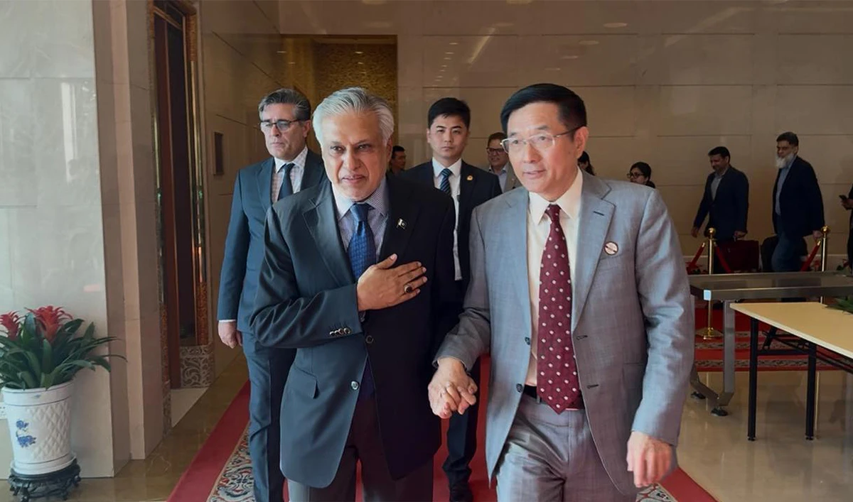 Pakistan’s Deputy Prime Minister and Foreign Minister, Ishaq Dar (left), arrives in Beijing on May 19, 2025, for a three-day visit to China. (Pakistan’s Ministry of Foreign Affairs)