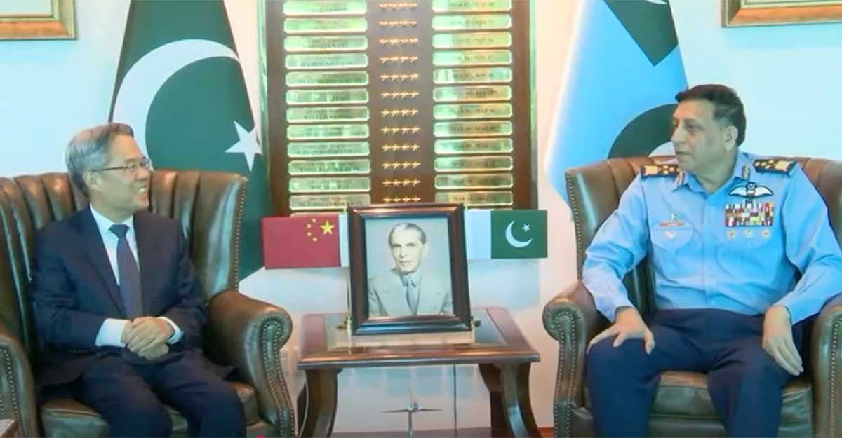 Chinese Ambassador to Pakistan, Jiang Zaidong (left), calls on Air Chief Marshal Zaheer Ahmed Baber Sidhu, Chief of the Air Staff, Pakistan Air Force, in Islamabad, Pakistan, on May 20, 2025. (ISPR)