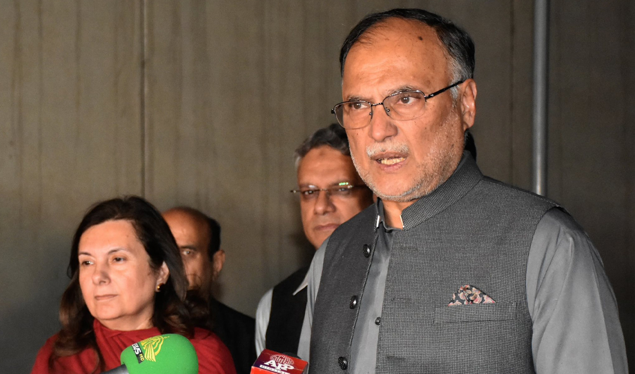 Pakistan’s Planning Minister Ahsan Iqbal speaks during a media briefing in Lahore on June 1, 2025. (Facebook/@ahsaniqbal.pk/File)