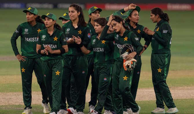 Pakistan players gather after loss against Australia during the ICC Women’s T20 World Cup 2024 match between Pakistan and Australia at Dubai International Stadium, United Arab Emirates on October 11, 2024. (AP/File)