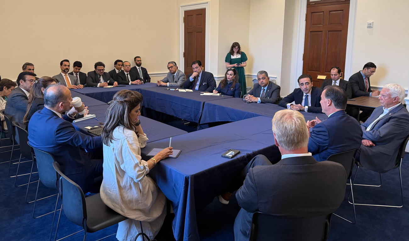 Pakistan’s diplomatic mission, led by former foreign minister Bilawal Bhutto-Zardari, meets members of the Pakistan Caucus in the US Congress in Washington on June 5, 2025. (Photo courtesy: Bilawal House)