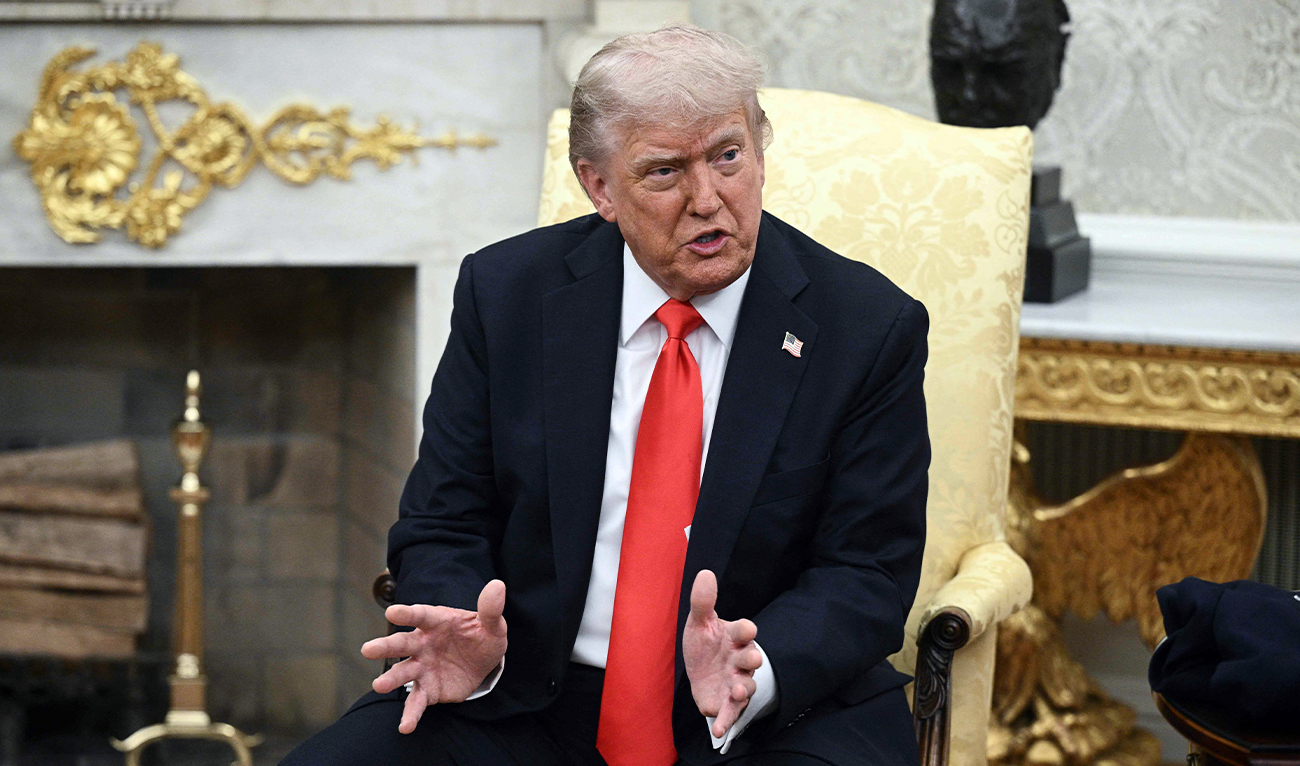 US President Donald Trump speaks during a meeting with German Chancellor Friedrich Merz in the Oval Office of the White House in Washington, DC, on June 5, 2025. (AFP)