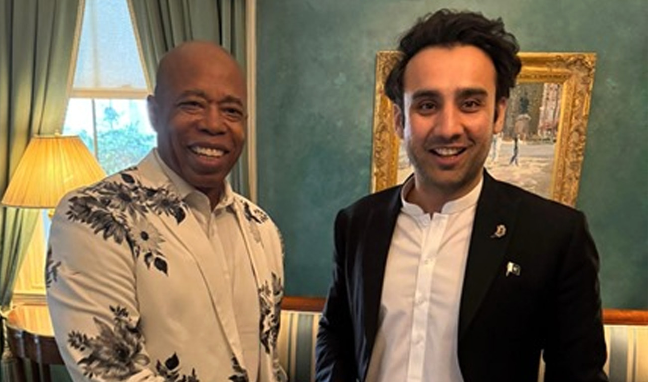 Pakistan’s Minister of State for Crypto and Blockchain Bilal Bin Saqib meets New York City Mayor Eric Adams (left) in NewYork City on June 6, 2025. (Pakistan Crypto Council)