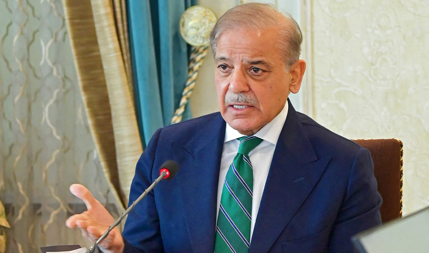 In this handout photograph taken and released by Pakistan's Prime Minister Office on April 24, 2025, Pakistan's Prime Minister Shehbaz Sharif chairs a high level security meeting with the chiefs of the Pakistan forces and other government officials at the Prime Minister House in Islamabad. (AFP/File)