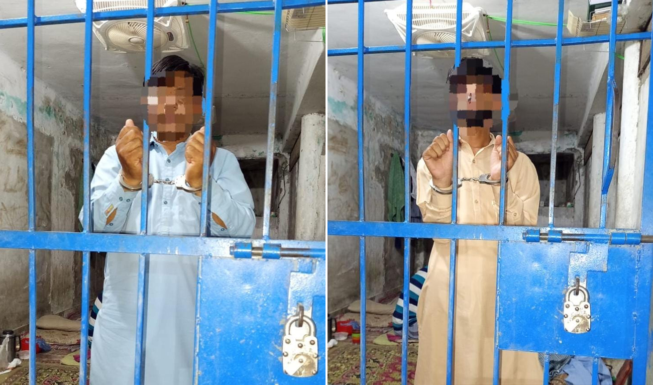 This handout image released by Pakistan’s Federal Investigation Agency (FIA) shows suspects arrested by the FIA Gujranwala Zone on charges of human trafficking and visa fraud. (FIA/File Photo)