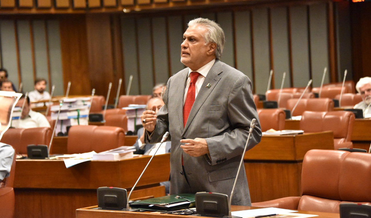Deputy Prime Minister Ishaq Dar speaks in the upper house of parliament in Islamabad, Pakistan, on June 16, 2025. (Senate of Pakistan/File)