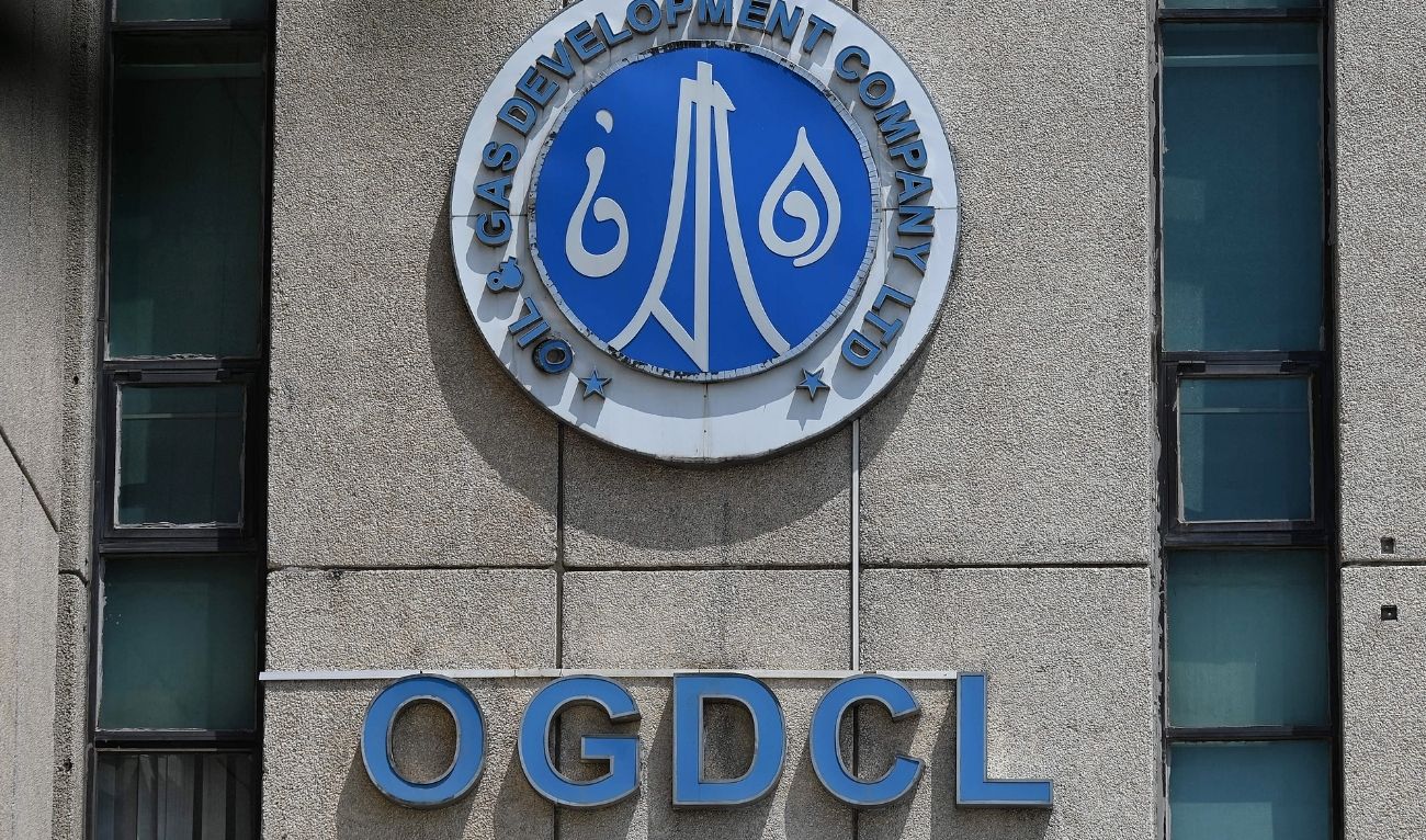 The logo of the Oil and Gas Development Company (OGDCL) is pictured at the facade of their headquarters in Islamabad on June 20, 2023. (AFP/ file)