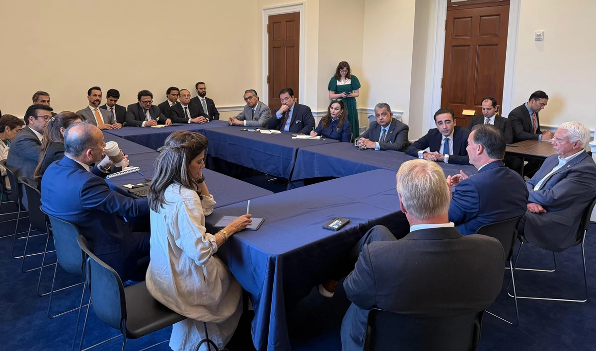 Pakistan’s diplomatic mission, led by former foreign minister Bilawal Bhutto-Zardari, meets members of the Pakistan Caucus in the US Congress in Washington on June 5, 2025. (Photo courtesy: Bilawal House)