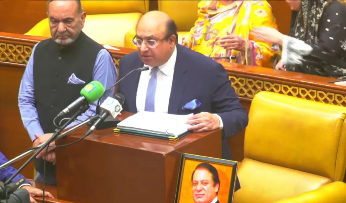 Punjab’s Finance Minister Mujtaba Shuja-ur-Rehman delivers the budget speech during a Punjab Assembly session, in Lahore, Pakistan, on June 16, 2025. (Screengrab/Punjab Assembly)