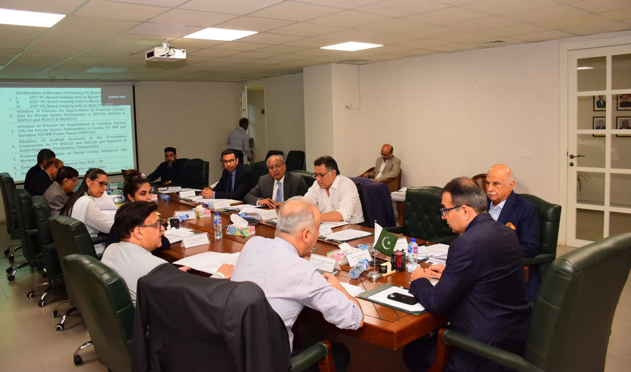 Pakistan Prime Minister Adviser on Privatization Muhammad Ali chairs the Privatization Commission Board meeting in Islamabad on June 18, 2025. (Handout/PBC/File)