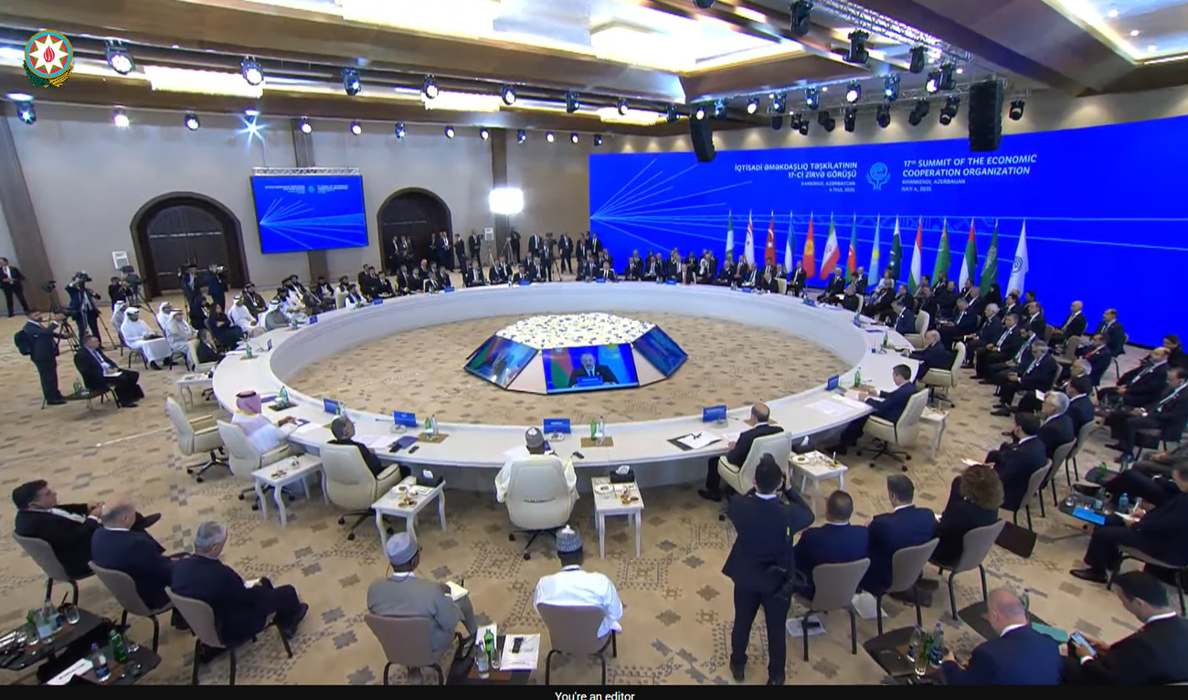 This screengrab shows the Economic Cooperation Organization summit in Khankendi, Azerbaijan on July 4, 2025. (Screengrab/ECO)