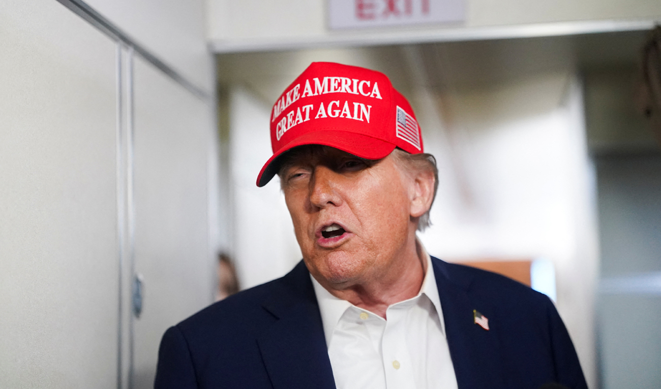 President Donald Trump speaks to members of the media on board Air Force One on the way to New Jersey, US on July 4, 2025. (REUTERS)