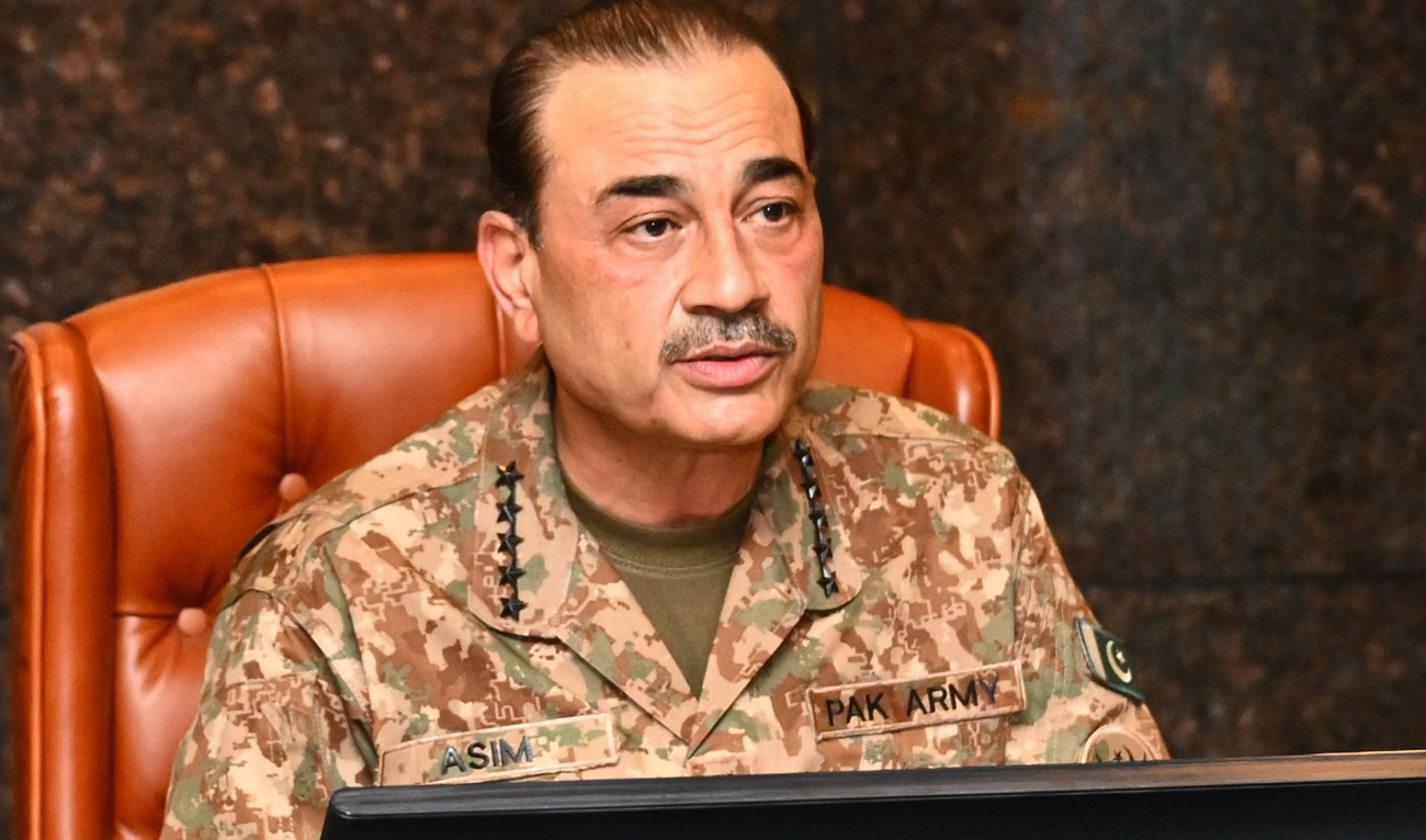 In this handout photograph, taken and released by Pakistan’s Inter-Services Public Relations (ISPR), Pakistan Army Chief Field Marshal Syed Asim Munir speaks during the 271st Corps Commanders’ Conference at the General Headquarters (GHQ) in Rawalpindi on July 10, 2025. (Handout/ISPR)