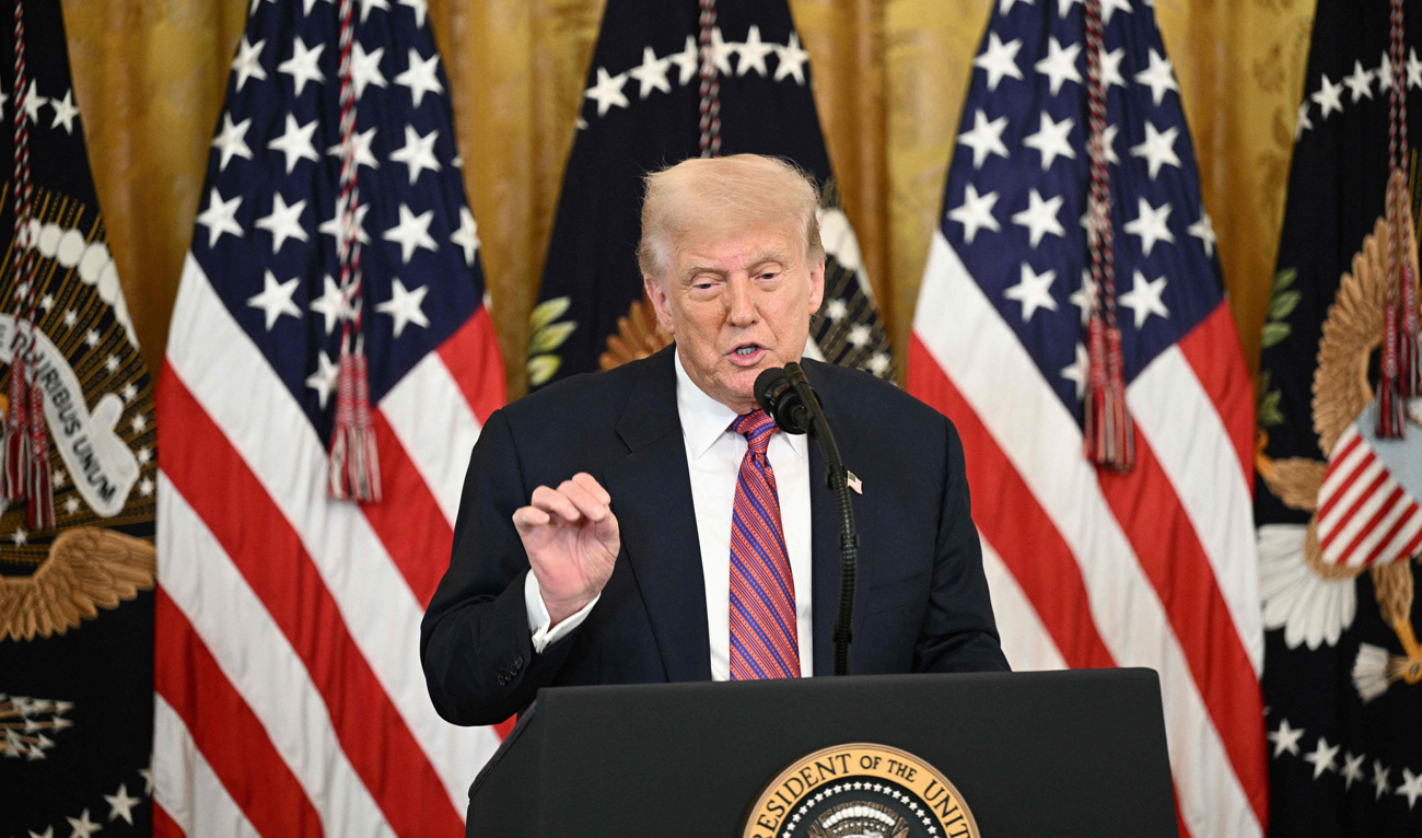 US President Donald Trump speaks in the East Room of the White House in Washington, DC, on July 18, 2025. (AFP)