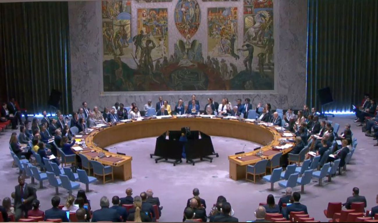 Diplomats participate in a United Nations (UN) meeting of the UN Security Council (UNSC) on July 22, 2025, in New York City. (UNSC/ X)