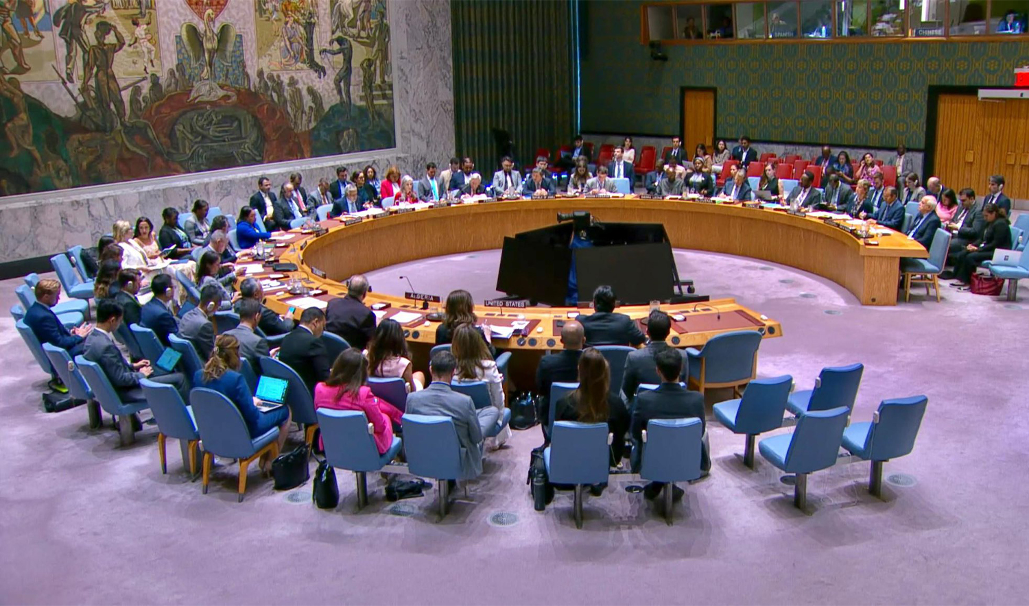 Member countries are attending United Nations Security Council's open debate on the "Situation in the Middle East including the Palestinian Question" in New York, US, on July 23, 2025. (Pakistan's Foreign Office)