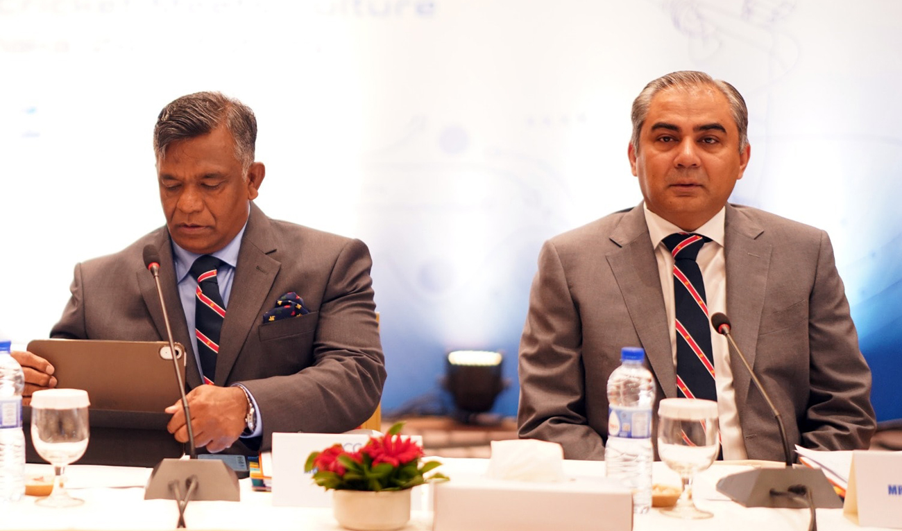 Asian Cricket Council President Mohsin Naqvi speaks during a meeting with the ACC member countries at the annual general council meeting in Dhaka on July 24, 2025. (Handout/PCB)