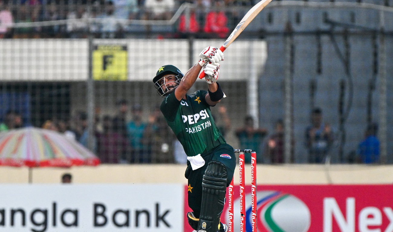 Pakistani Opener Sahibzada Farhan plays a short during the third T20I match against Bangladesh in Dhaka on July 24, 2025. (Handout/PCB)
