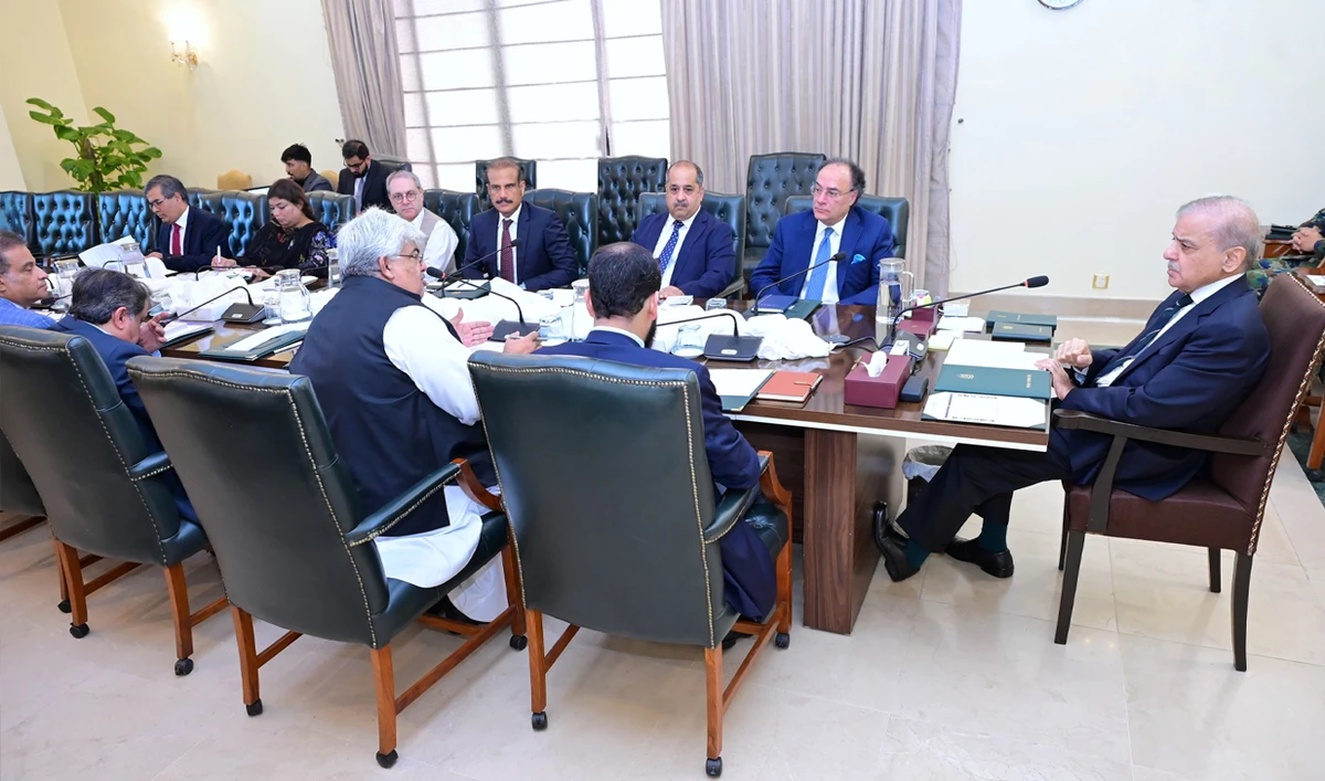 Prime Minister Shehbaz Sharif (right) chairs a high-level meeting on reforms in the Federal Board of Revenue (FBR), in Islamabad, Pakistan, on July 7, 2025. (PMO)