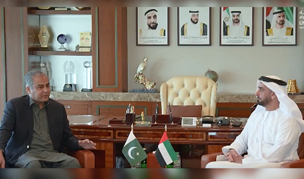 Pakistan's Interior Minister, Mohsin Naqvi (left) in conversation with Emirati counterpart, Sheikh Abdullah bin Zayed, in Abu Dhabi, UAE, on July 11, 2025. (@WAMNEWS_ENG/X)