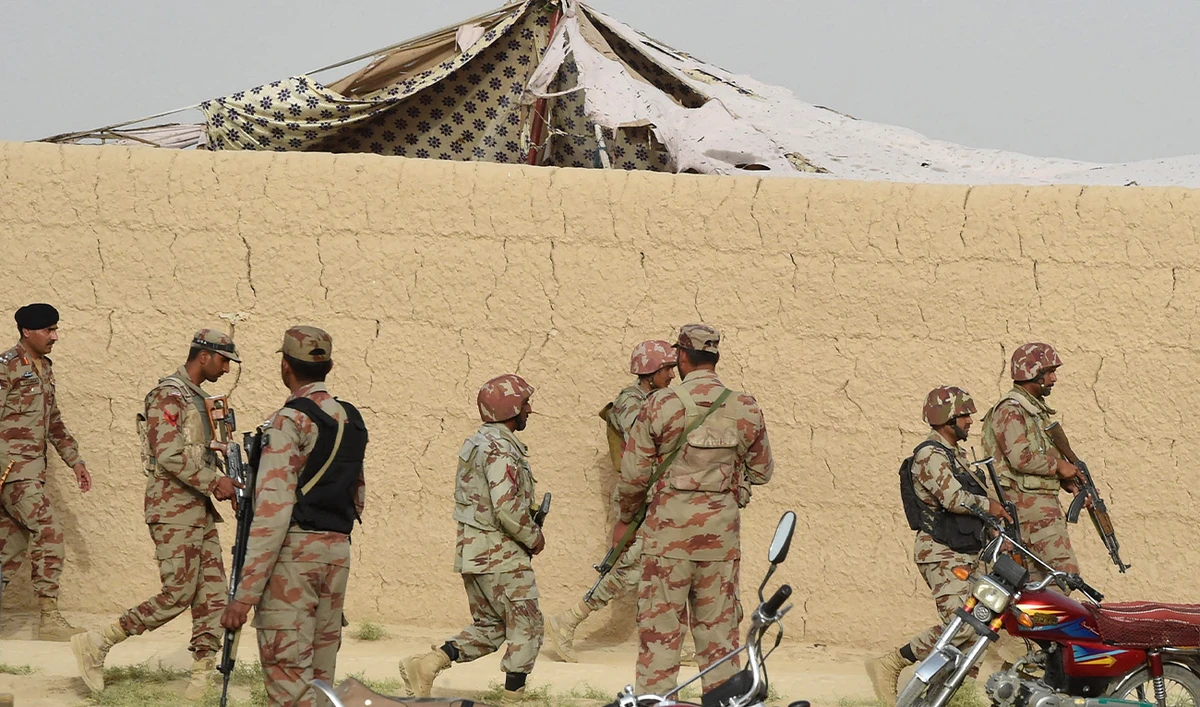 Pakistani Frontier Constabulary (FC) personnel gather in Mastung on July 13, 2018, following a bomb blast here at an election rally. (AFP/File)
