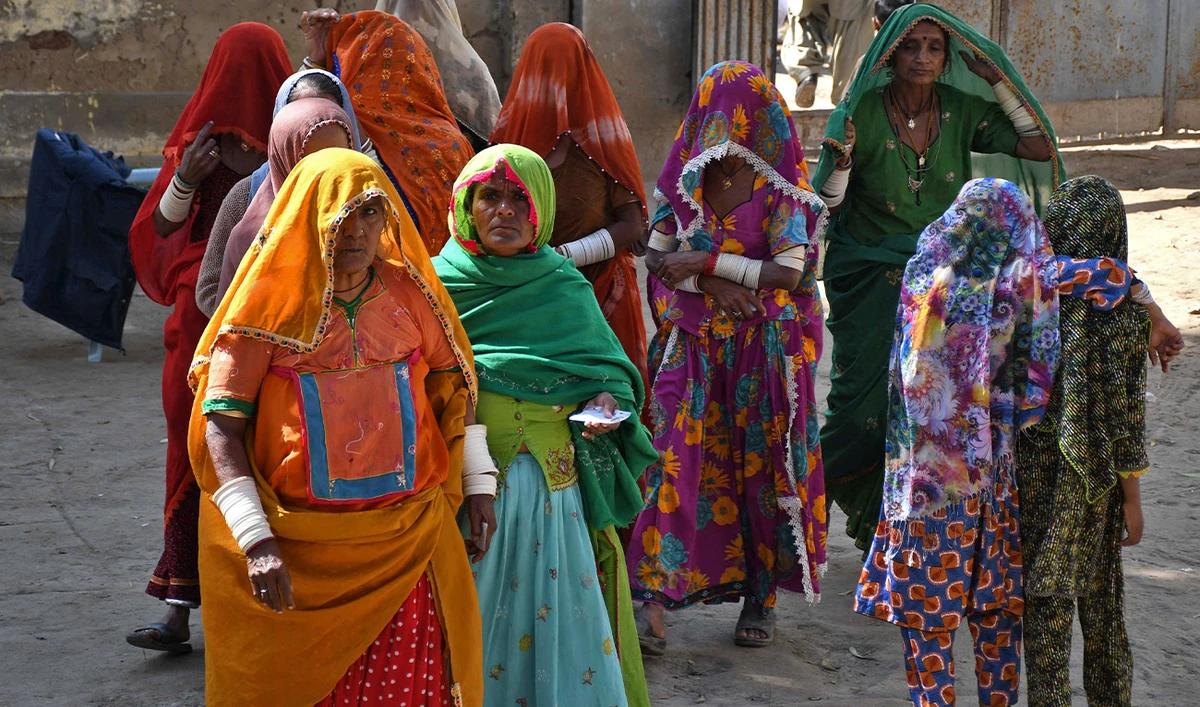 Hindu women arrive at a polling station to cast their votes during a general election, in Tando Allahyar, Sindh, Pakistan, February 8, 2024. (Reuters/File)
