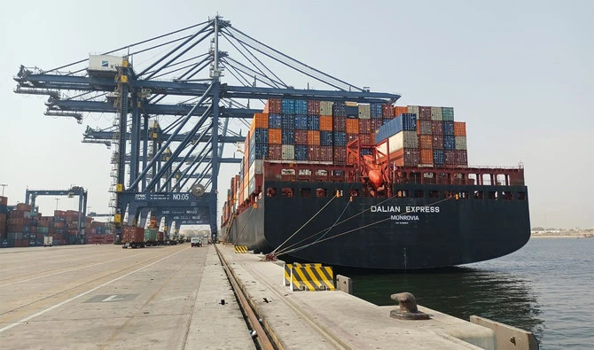 This picture taken on March 8, 2023, shows a cargo ship set to sail from a sea port in Karachi, Pakistan. (Radio Pakistan/File)