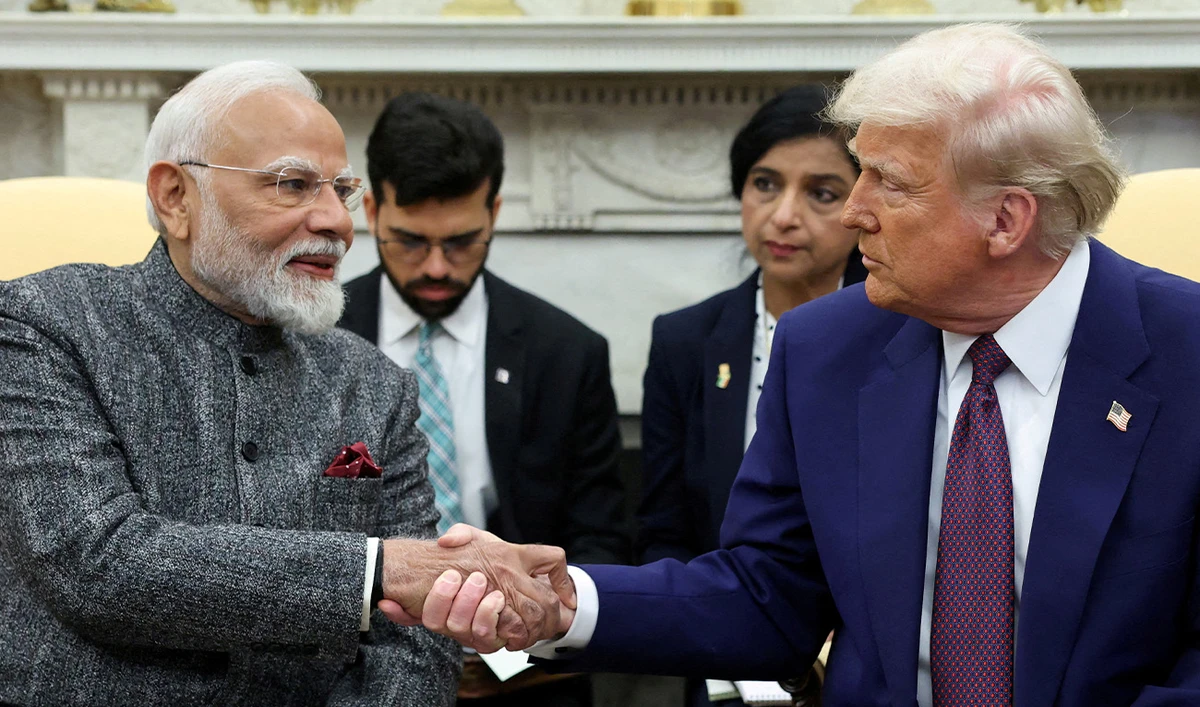 US President Donald Trump and Indian Prime Minister Narendra Modi shake hands, at the White House in Washington DC, US, February 13, 2025. (Reuters/File)
