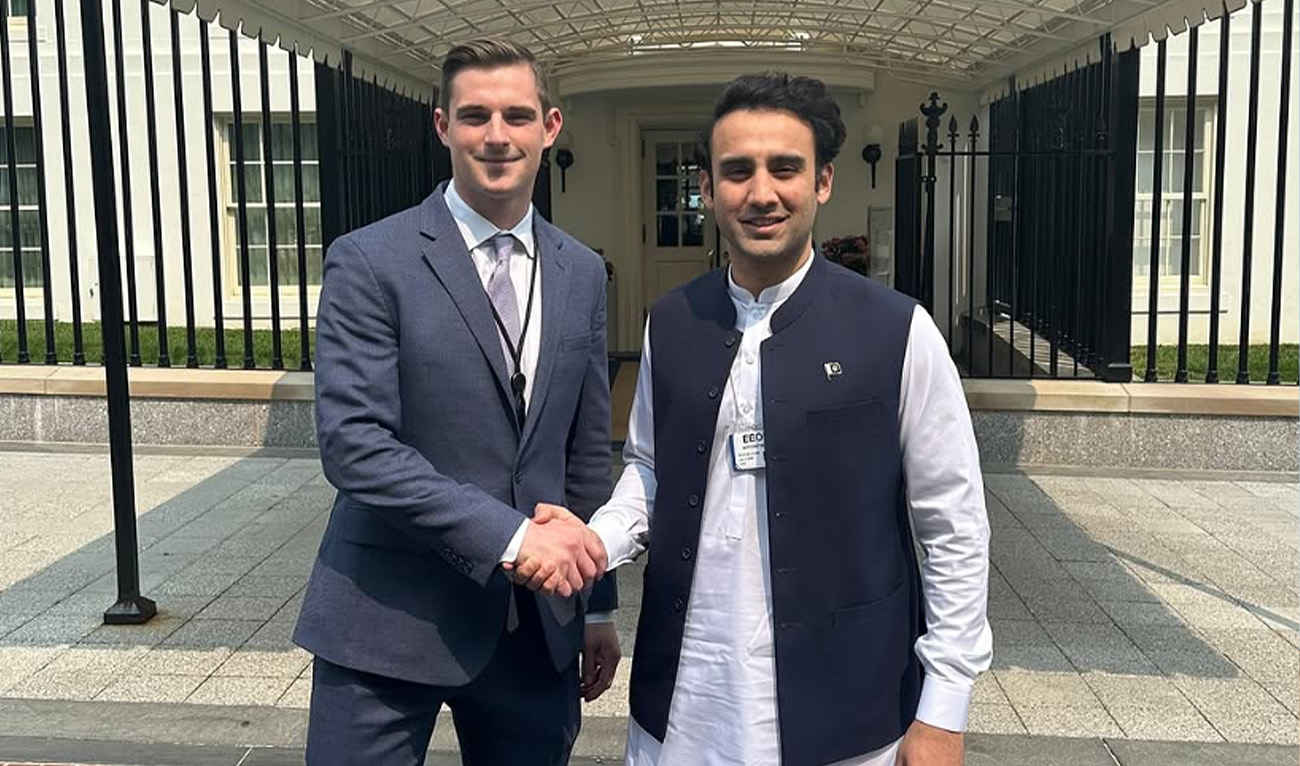 In a picture shared by Crypto Council Pakistan on June 3, 2025, State Minister for Minister for Crypto and Blockchain Bilal bin Saqib (right) is seen shaking hands with Bo Hines, Executive Director of US President, Donald Trump’s Council on Digital Assets in Washington, US. (@cryptocouncilpk/Instagram)
