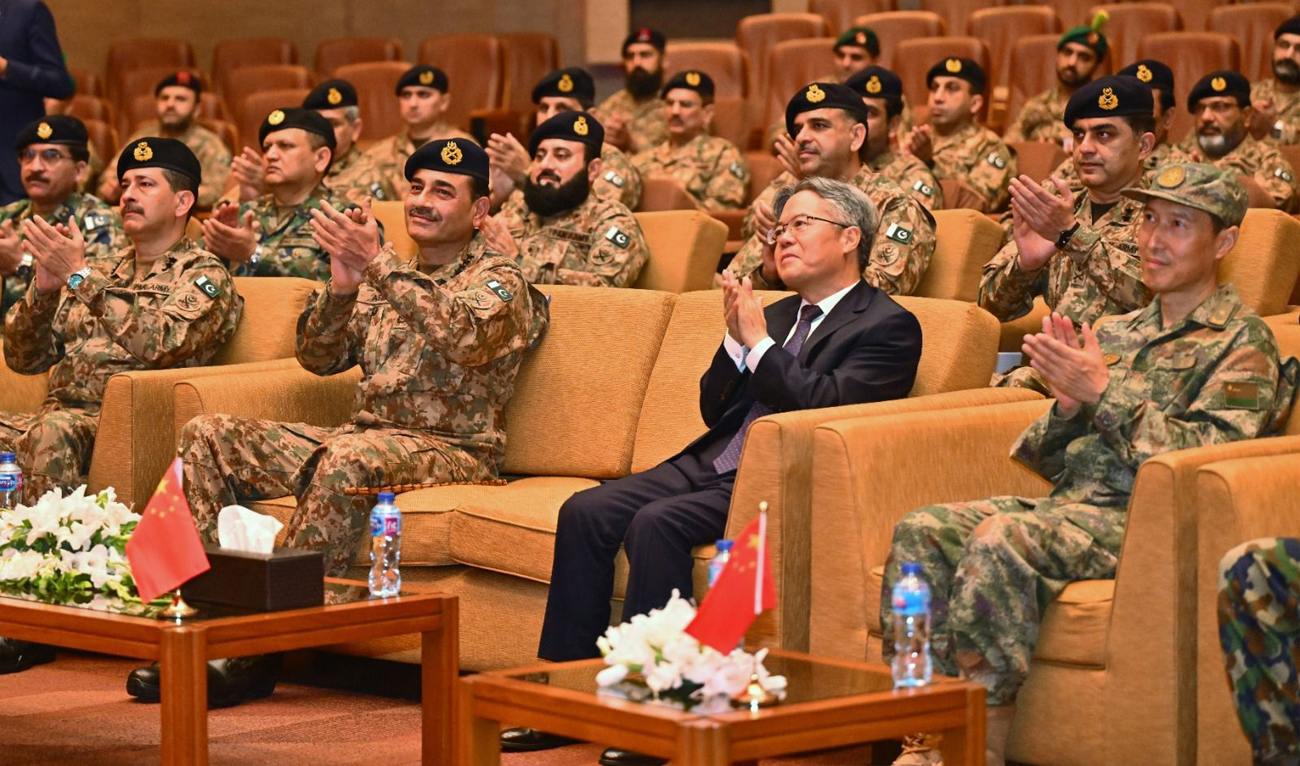 Chief of Army Staff Field Marshal, Asim Munir (front second left), and Chinese Ambassador to Pakistan, Jiang Zaidong (front second right), attend an event related to the 98th founding anniversary of China’s People’s Liberation Army (PLA) at Pakistan’s military headquarters in Rawalpindi on August 1, 2025. (ISPR)