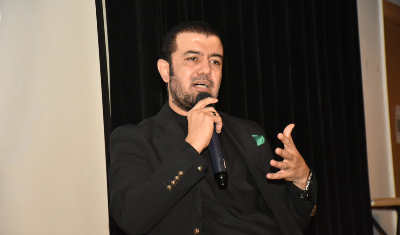 Khurram Schehzad, Adviser to the Minister for Finance & Revenue, speaks at the National Incubation Center in Karachi on July 30, 2025. (Handout/Finance Ministry/File)