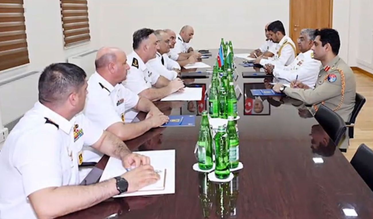 Pakistan Navy Chief Admiral Naveed Ashraf in a meeting with with top military leadership of Azerbaijan in Baku, on August 7, 2025. (ISPR)