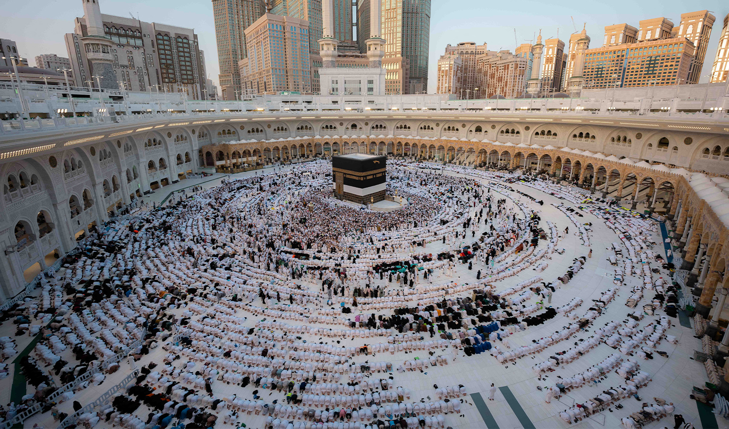 Muslim pilgrims hold their evening prayers in the grand mosque, during the annual hajj pilgrimage in the holy city of Makkah, Saudi Arabia, on June 6, 2025. (Saudi Press Agency/REUTERS)