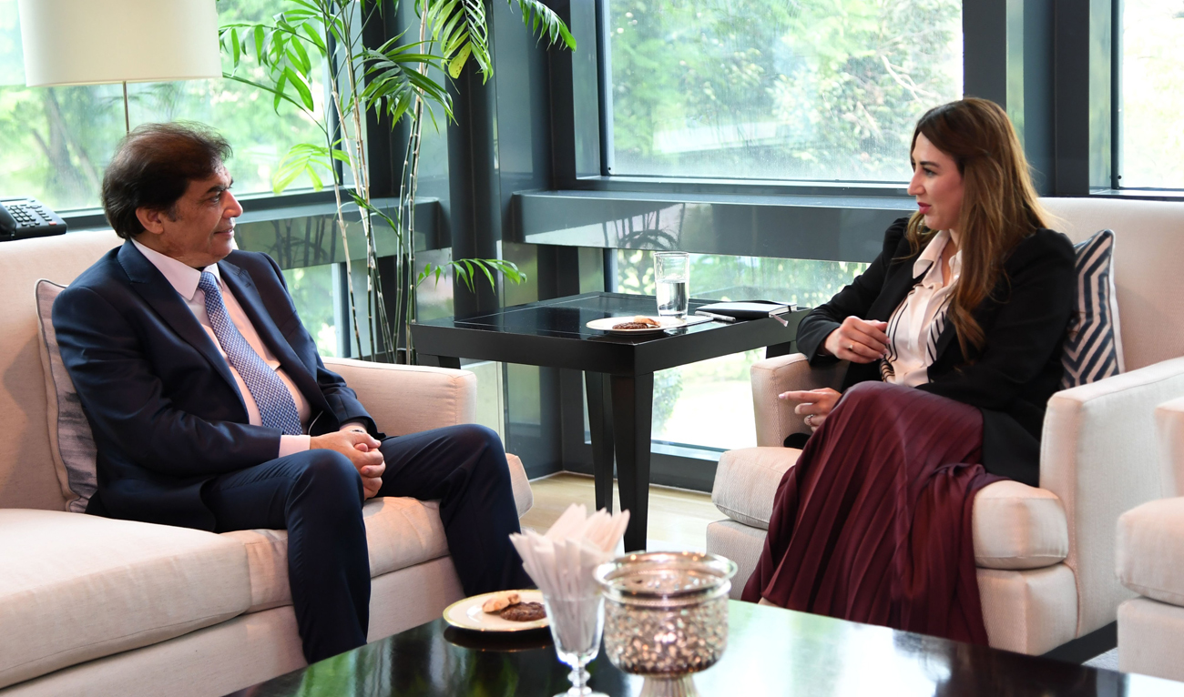 US Chargé d’Affaires Natalie Baker speaks during a meeting with Pakistan’s Railways Minister Hanif Abbasi at the US Embassy in Islamabad on August 21, 2025. (Photo courtesy: Handout/US Embassy)