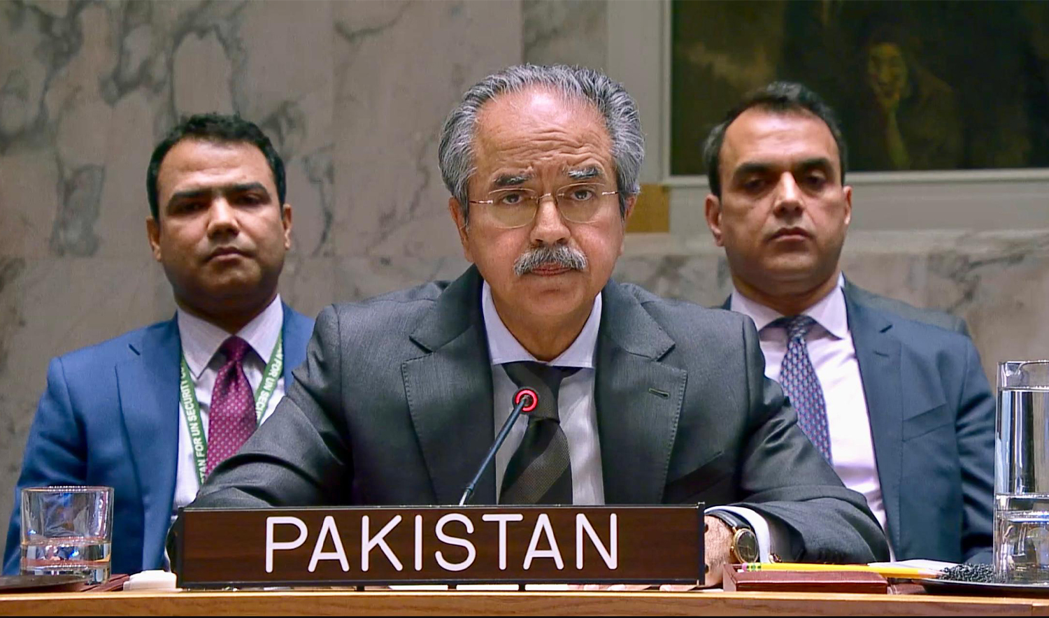 Pakistan’s Pakistan’s ambassador Asim Iftikhar Ahmad, Asim Iftikhar Ahmad, is addressing a session at the UN in New York, US, on August 27, 2025. (@PakistanUN_NY/X)