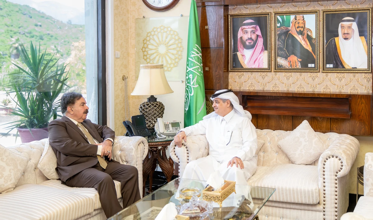 Balochistan Governor Jaffar Khan Mandokhail speaks during a meeting with the Saudi Ambassador to Pakistan Nawaf bin Said Al-Malki at the Saudi Embassy in Islamabad on August 7, 2025. (Handout/Governor Office)