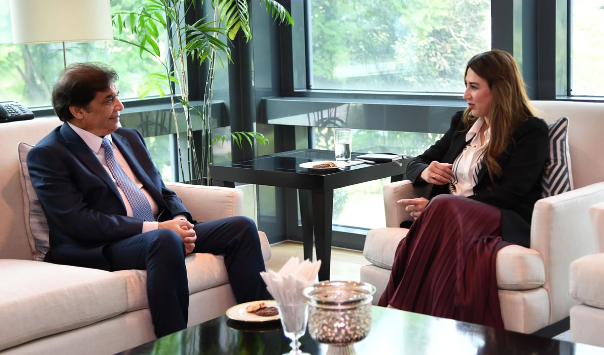 US Chargé d’Affaires Natalie Baker speaks during a meeting with Pakistan’s Railways Minister Hanif Abbasi at the US Embassy in Islamabad on August 21, 2025. (Photo courtesy: Handout/US Embassy)