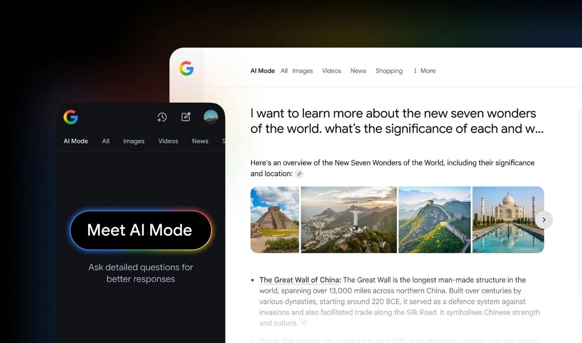 The undated file photo shows Google AI Mode displayed on a laptop and smart phone screen. (Photo courtesy: Google)