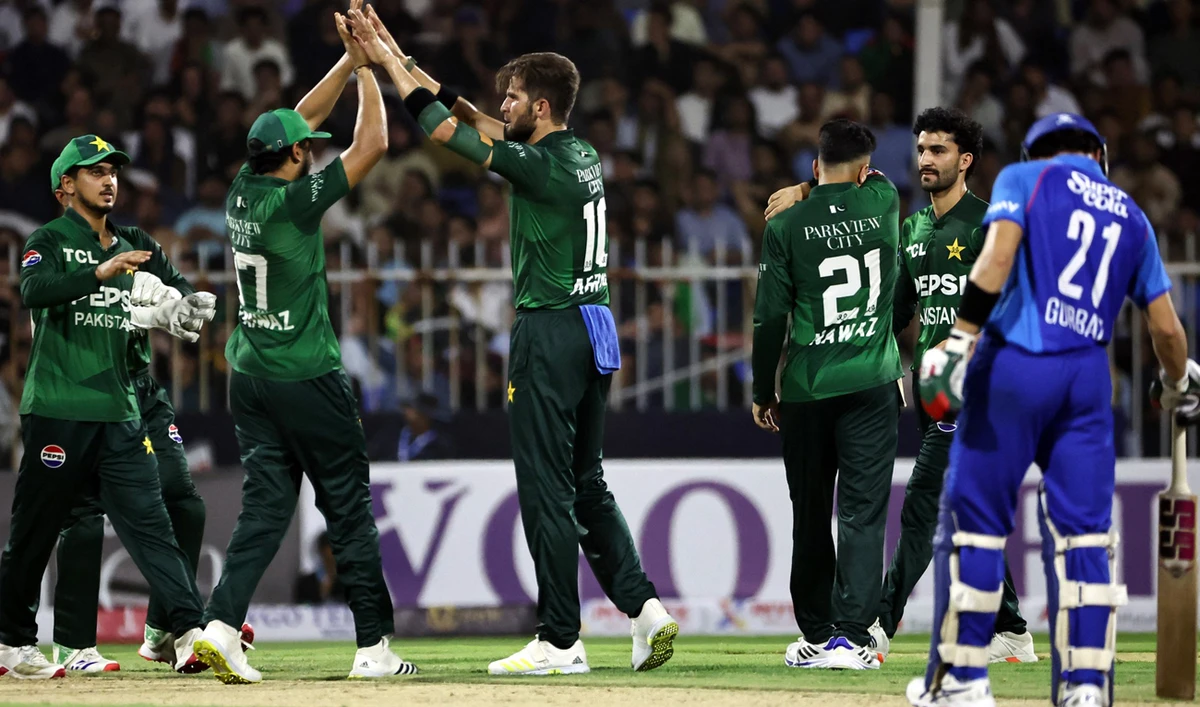 Pakistani players celebrate wicket during the match against Afghanistan in the tri-series opener in Sharjah on August 29, 2025. (Handout/PCB)