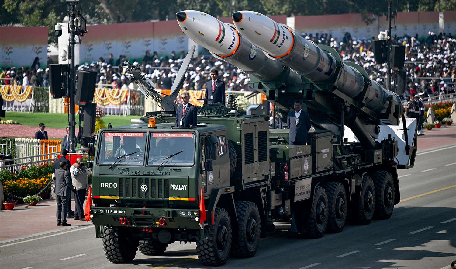 India's Pralay weapon system takes part in the country’s 76th Republic Day parade in New Delhi on January 26, 2025. (AFP/File)