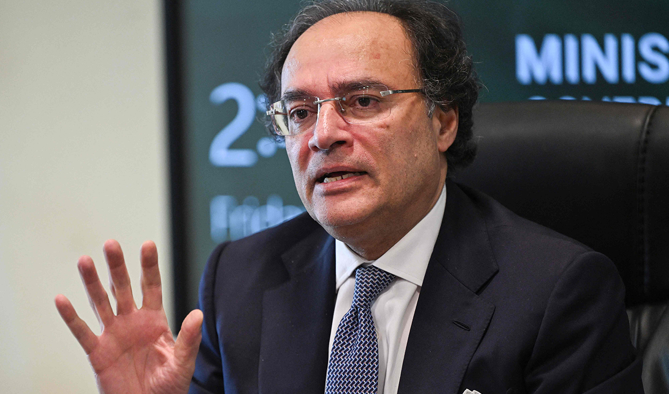 The photo shows Pakistan's Finance Minister Muhammad Aurangzeb in a news conference in Islamabad, Pakistan, on November 17, 2024. (Radio Pakistan/File)