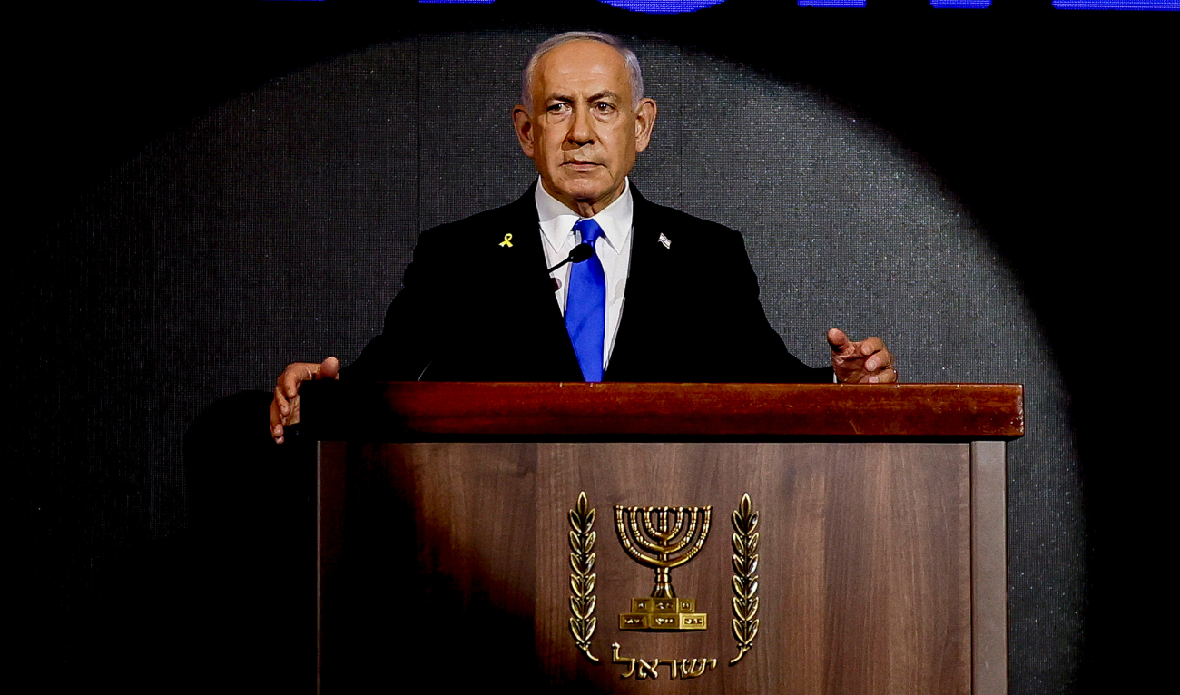 Israeli Prime Minister Benjamin Netanyahu delivers a statement during the US Independence Day reception, known as the annual "Fourth of July" celebration, hosted by Newsmax in Jerusalem on August 13, 2025. (AFP/ file)