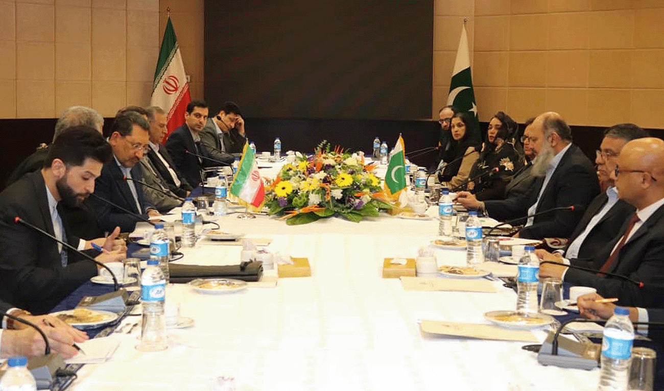 Pakistan's Minister for Commerce, Jam Kamal Khan (third-right) in a meeting with Minister of Minerals, Mine and Trade of Iran, Seyyed Mohammad Atabak, in Tehran, Iran on September 15, 2025. (Government of Pakistan)