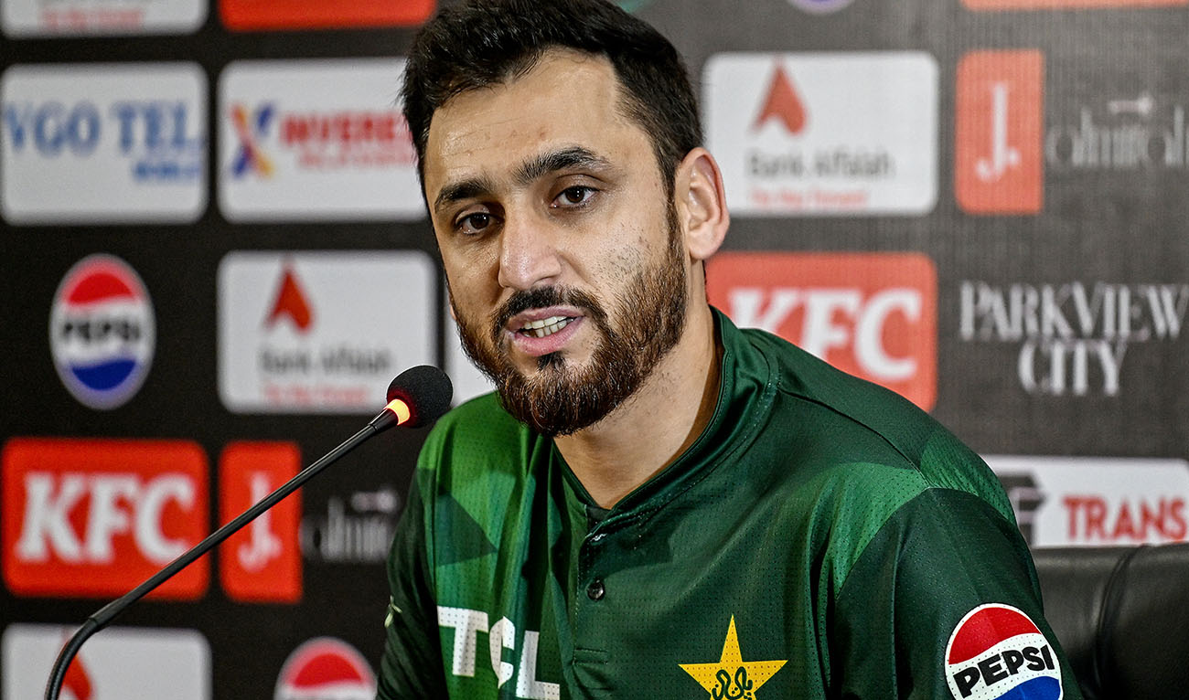 Pakistan's captain Salman Agha speaks during a press conference at the Gaddafi Cricket Stadium in Lahore on May 27, 2025, ahead of their first Twenty20 International cricket match against Bangladesh. (AFP/ file)