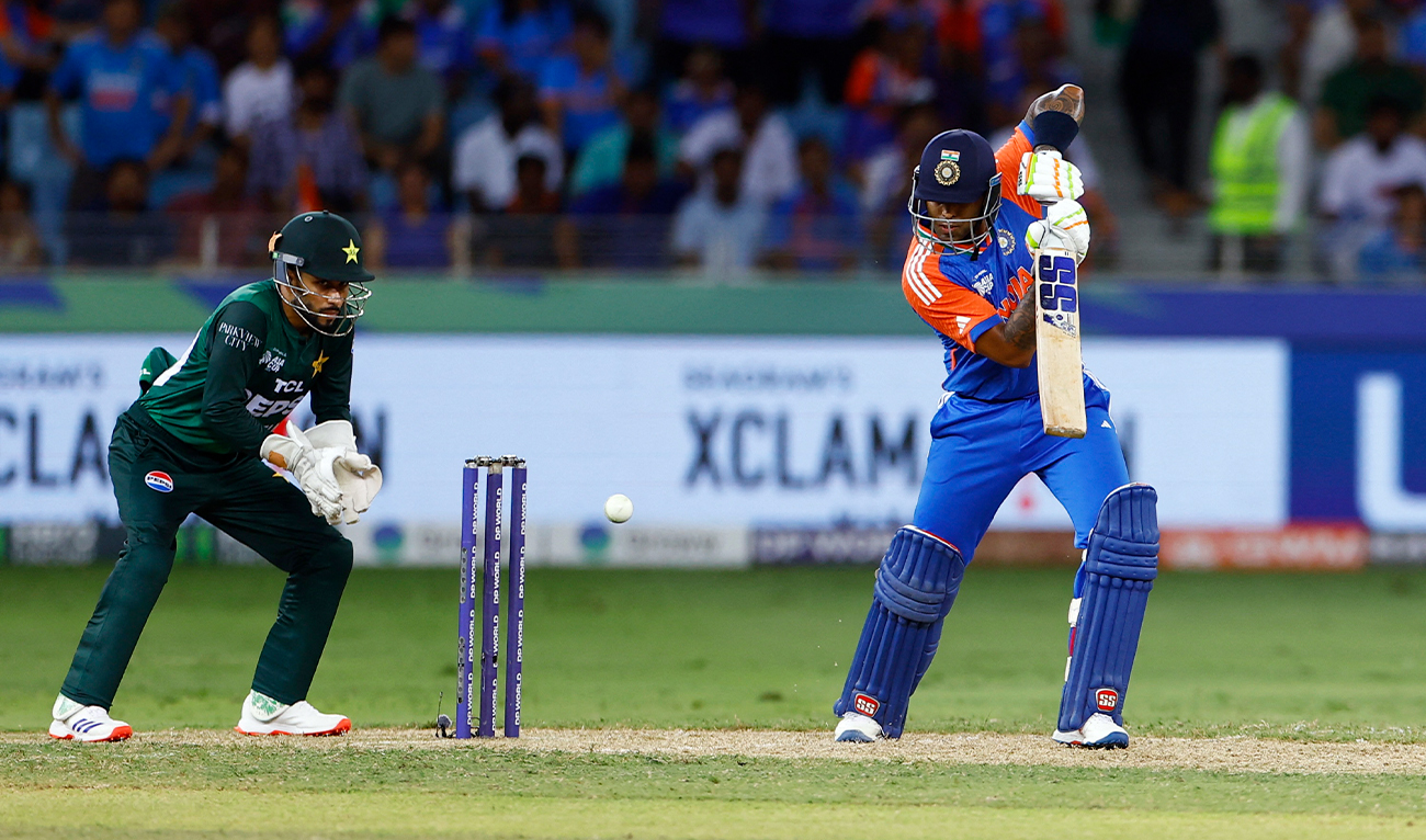 India’s captain Suryakumar Yadav plays a shot during the Asia Cup cricket match between India and Pakistan at Dubai International Cricket Stadium in Dubai, United Arab Emirates, on September 14, 2025. (Reuters/File)