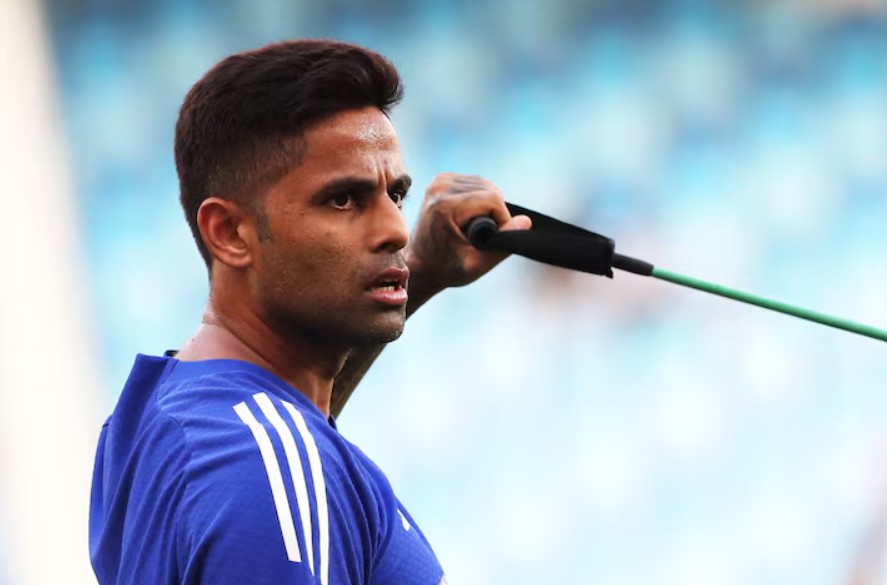 India’s Suryakumar Yadav during the warm up before the match at the Dubai International Cricket Stadium in Dubai, UAE on September 10, 2025. (Reuters)